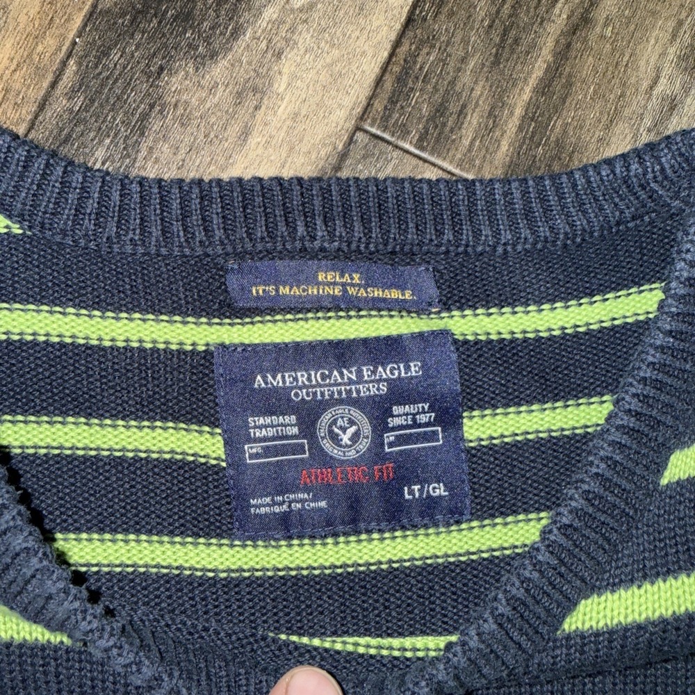 American Eagle Y2K Athletic Fit Striped Pullover Crewneck Sweater Men's Size LT - Picture 6 of 8